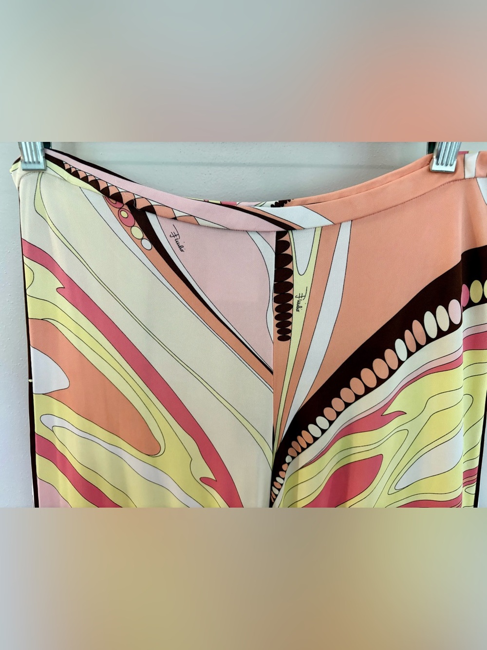 Auth Emilio Pucci Vibrant Abstract Print Wide Leg Jersey Knit Pants IT 44/US 10 - Picture 2 of 11